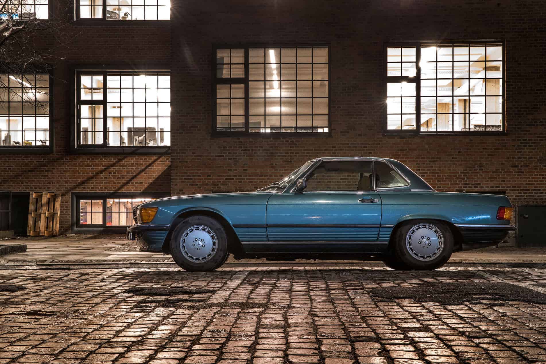 A classic 1980s Mercedes in urban Europe.
