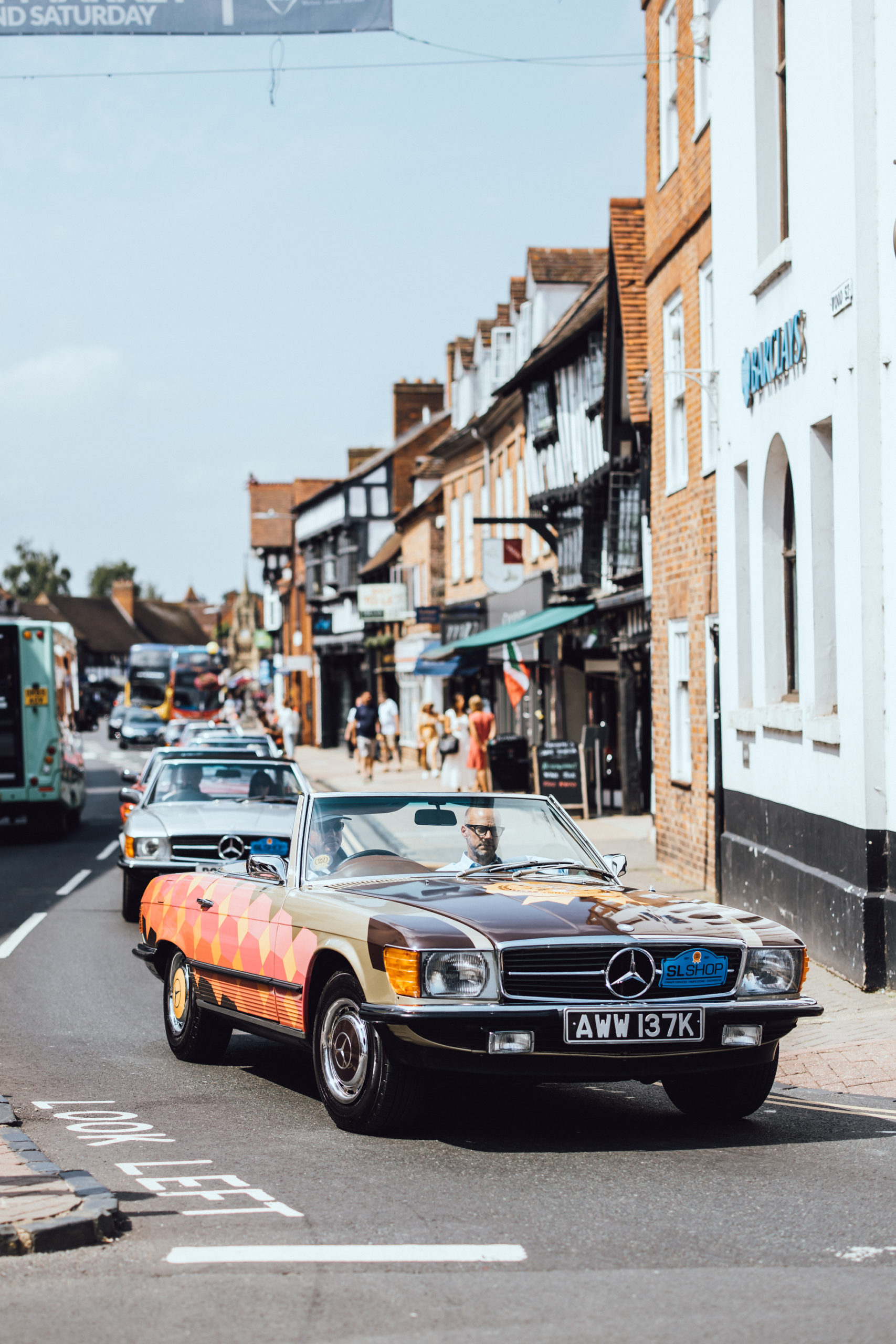 SLSHOP's Art Car driving through Stratford-Upon Avon.