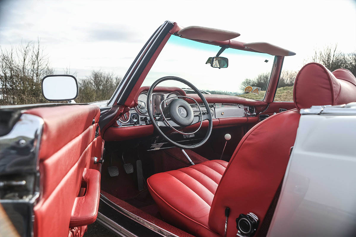 Red Leather Interior of a 280 SL 1970s Mercedes