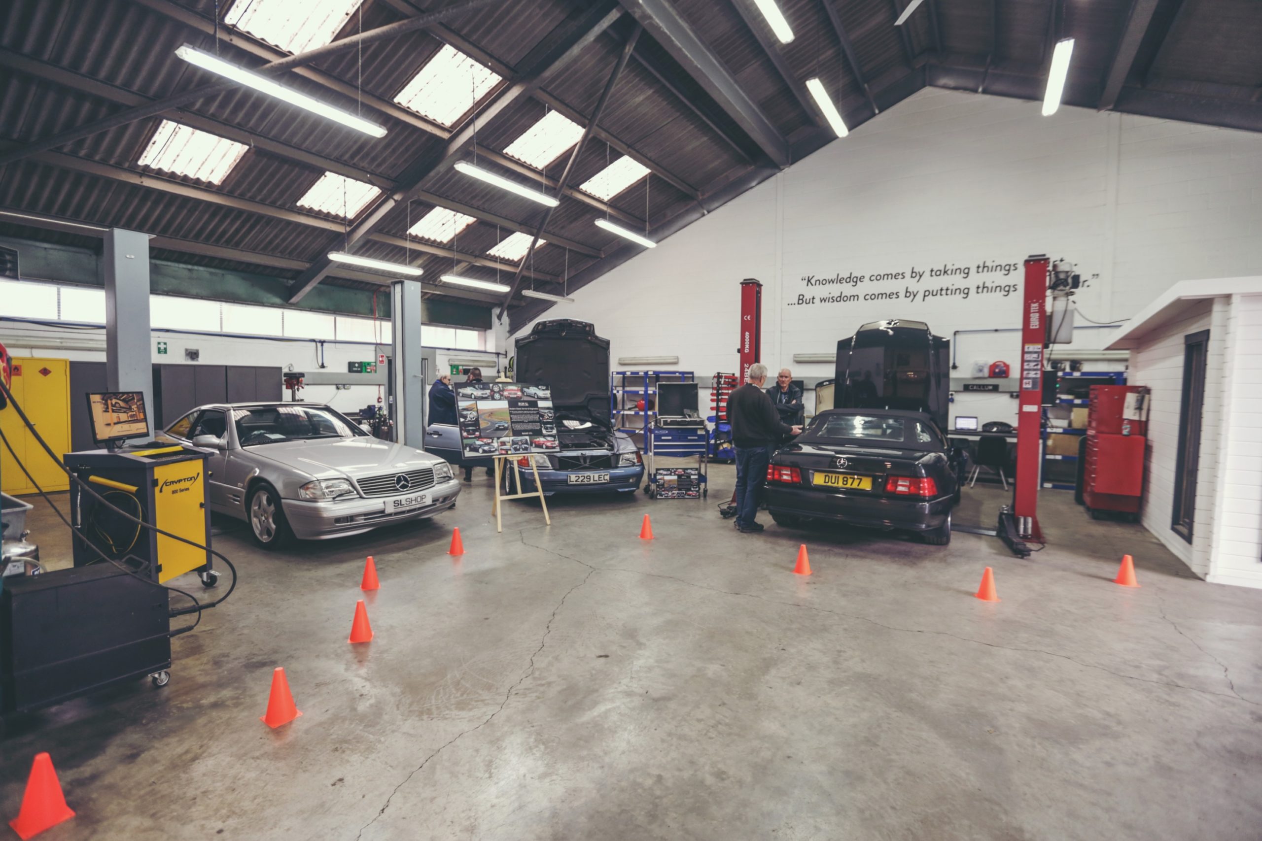 A number of Mercedes R129 For Sale receiving their inspections at SLSHOP