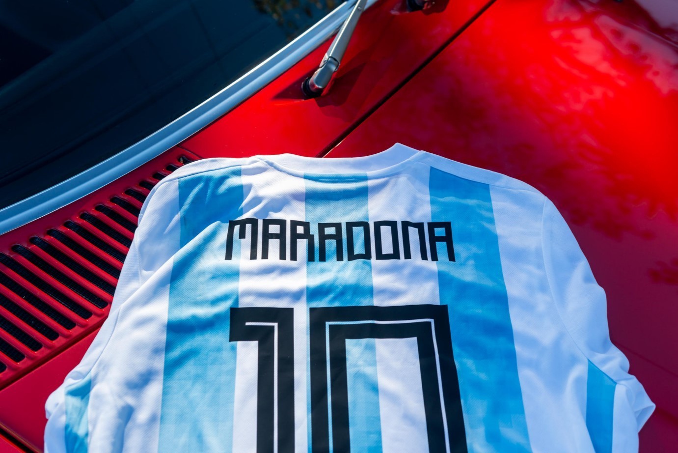 Diego Maradona's World Cup winning t-shirt on the Bonnet of his SLC.