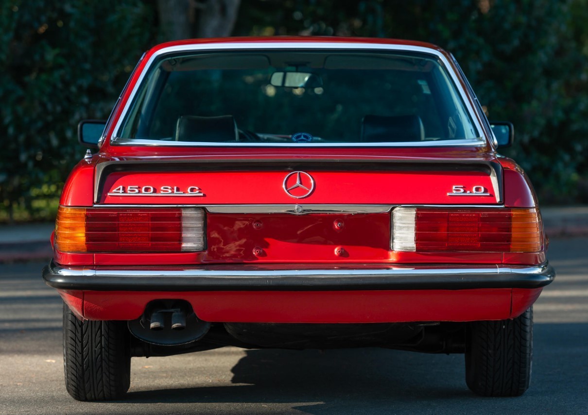 Rear shot of Mercedes 450SLC with 5.0 boot badge.