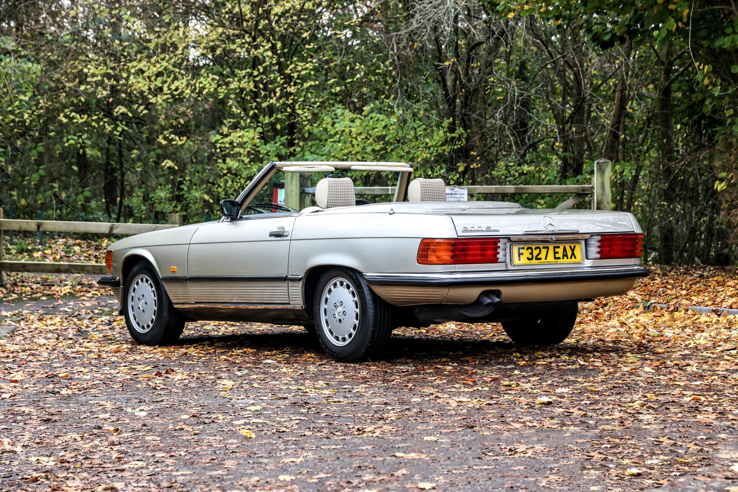 1988 Mercedes Benz R107 300SL Smoke Silver (702) with Beige Check 