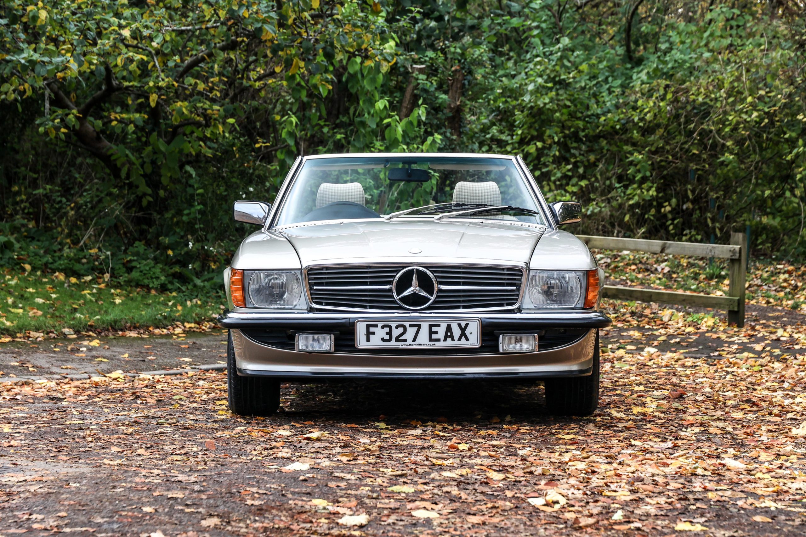 1988 Mercedes Benz R107 300SL Smoke Silver (702) with Beige Check 